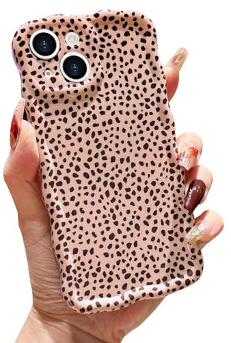 LAPOPNUT For iPhone 15 Case,Animal Print Curly Wave Frame Soft TPU Case for Women Girls,Shockproof Protection Cool Leopard Pattern Phone Cover for Apple iPhone 15 6.1,Beige