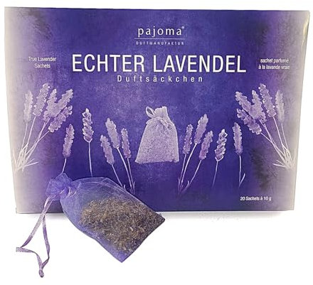 pajoma® 2X 20 Duftsäckchen Lavendel - 10g je Duftsack mit getrocknetem Lavendel | Mottenschutz für Kleiderschrank, Auto Duft, Raumduft | Frischer blumiger Duft