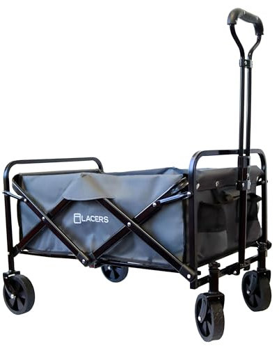 Lacers Petrolline Bollerwagen Faltbarer Handwagen mit 4 Rädern - Belastbarkeit 60Kg - 80L / klappbare Transportkarre/Faltbollerwagen für Camping, Garten, Strand & Einkäufe (Grau)