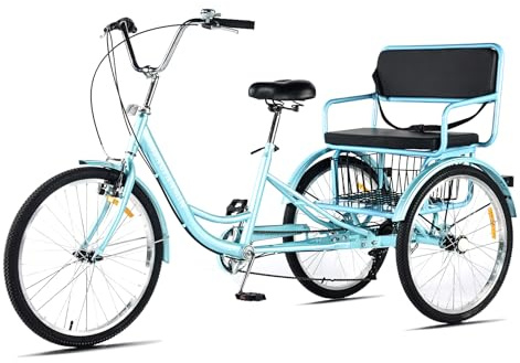 DONGSHAN Adult Tricycle, Tricycle for Adults 7 Speed with Child seat, 3 Wheel Bikes for Adults,Adult Tricycle with with Rear Baskets, Adult Tricycles for Women Men, Trike 550lb,24 inch
