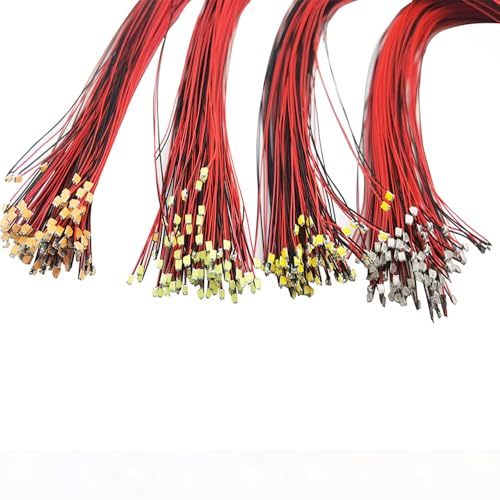 Vrabocry 45 Stk 0805 9 Farben blau gelb rot weiß warm weiß grün Orange uv pink SMD Mikro 20mA LED Dioden gelötete Mini LED Leuchtdiode mit 30CM länge Mikrolitzenleitungen für DIY Modellbau Dekor