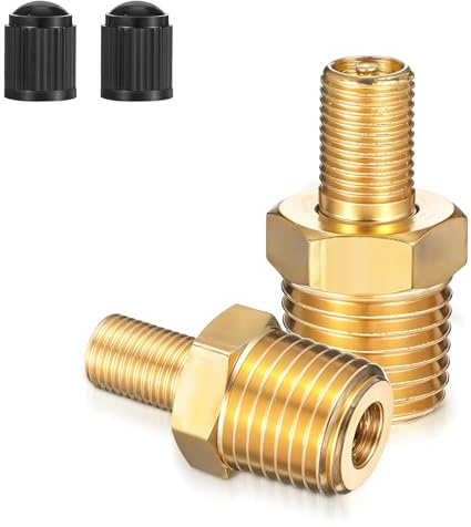 Teaaha 2 piezas de adaptador de inflador de aire de latón, 1/4 NPT macho a válvula Schrader estándar, conector de válvula para compresor, manguera de aire portátil, inflador de neumáticos, suspensión