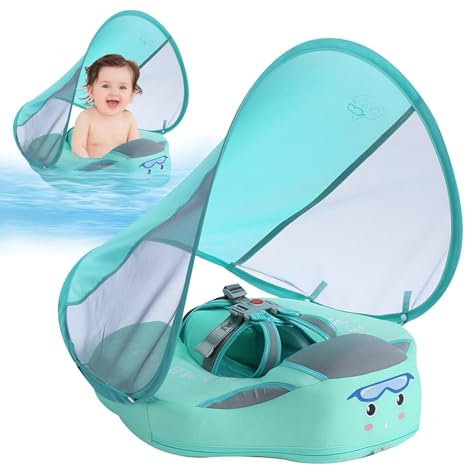 Flotador De Piscina para Bebes, Flotador Bebe con Sombrilla No Inflable, Recién Nacidos Asiento De Natación Ajustable, Protección UV UPF 50+, Flotador Bebe para 3-36 Meses(1-3 Año) Evitar Vuelcos