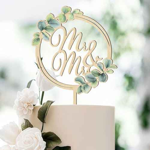 LunarCharm Mr & Mrs Cake Topper Grüner Hochzeitstortenaufsatz aus Holz Hochzeitstorte Deko Tortenstecker für Hochzeit Jubiläum Verlobung Antrag Party-Kuchendekoration