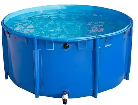 Aeovot Bassin D'étang à Poissons en Toile, Piscine Hors Sol Ronde Pliable, Bassin D'élevage Exterieur Poisson avec Cadre en Plastique PVC et Vanne de Vidange, Facile à Installer(H 1 m x D 1 m)