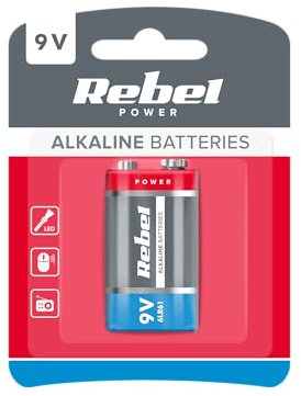 Rebel Electro Pile alcaline 6LR61 9 V BAT0062B | Grande capacité pour appareils à Forte consommation d'énergie | Anti-Fuite et sans Mercure | Emballage Blister | 1 pièce