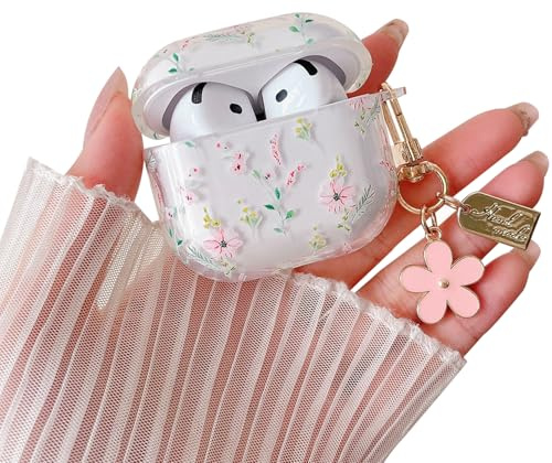 MINSCOSE Kompatibel mit AirPods 4 Clear Case, Cute Cartoon Blumen Muster Design mit ästhetischen Blumen Schlüsselanhänger Weiche TPU Schutz Stoßdichte Abdeckung für AirPods 4 für Frauen Mädchen-rosa