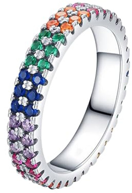 9K Weißgold Ringe Zirkonia, Eingelegte Steine Eheringe Damen Größe 54 (17.2)