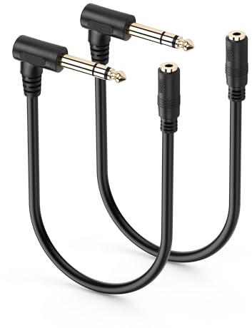 SinLoon 6,35-mm-Male-zu-3,5-mm-Female-Stereo-Audiokabel, 2 Stück 24K vergoldete Adapter, doppelt abgeschirmt, rauschreduzierend für Gitarrenverstärker/Mixer/Audio-Interface/Kopfhörer - 0,3M