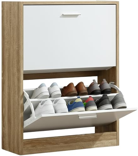 CATAVANA Schuhschrank Schmal - 2 Fächer für 12 Paar - Schuhregal Geschlossen - Platzsparend & Modern – Schuh Regal mit hoher Kapazität - Schuhe Schrank 60 x 24 x 80 cm - Shoe Cabinet