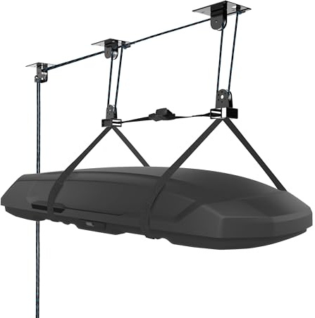 Hikeen Ceiling Hoist for Cargo Box, Heavy Duty Garage Storage Lift Pulley System Holds Up to 150 lbs Capacity, Fits 10-14 Foot Tall Garage Ceilings