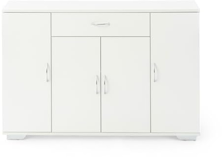 Liink1Ga Komodenschrank für Schlafzimmer 110cm Breit Kommode Reines Weiß mit Schubladen&Türen,Nachtkasten Schubladenkommode Kommode & Sideboard Weiss für Büro Wohnzimmer Schlafzimmer Flur/110x30x73CM