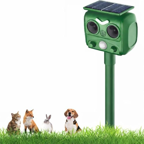 Katzenabwehr Tiervertreiber Ultraschall Solar,Outdoor Repeller für Tiere mit blinkenden LEDs,IP66, wasserdicht, mit Verstellbarer Frequenz,wasserdichtfür Draußen in Rasenflächen und Gärten