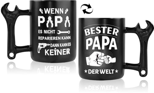 Weihnachtsgeschenke Papa Geschenke Kaffeebecher mit Schraubenschlüssel Griff,Weihnachten Geschenke für Papa,Geschenk für Männer Geburtstag,Vatertag,Vatertagsgeschenk,(Zweiseitiger Text) 350ml Tasse