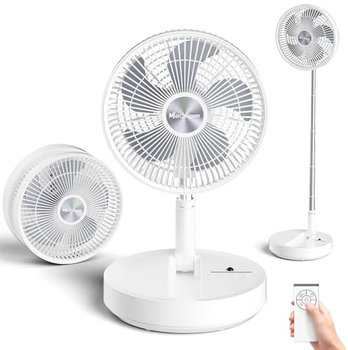 Marchpower Golvfläkt med Fjärrkontroll, Bärbar Hopfällbar Bordfläkt, Inställbar Timer med 4 Lughastigheter och Naturbrisläge för Inomhus & Utomhus