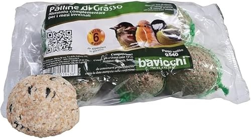 Palle di Grasso per Uccelli Selvatici, Mangime Complementare Senza Olio di Palma, 120 Pezzi da 90gr, con Semi di Girasole e Noccioline