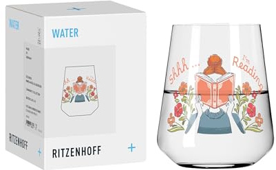 RITZENHOFF 8273002 Wasserglas 500 ml - mit floralen Illustrationen und Spruch „Shhh… I'm reading“. Perfekt für entspannte Lesemomente – Made in Germany