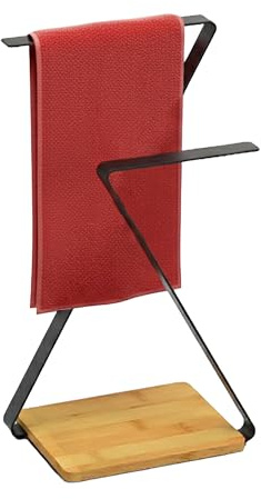 Relaxdays Handtuchständer Arbeitsplatte, HBT: 38x26,5x15 cm, 2-armig, Schmuckständer, Bad & Küche, Eisen & Bambus, Farbe