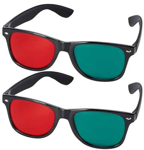 Lawnrden Occhiali 3D|Occhiali 3D da 2 pezzi, montatura nera visualizzazione rosso verde per anaglifi dimensionali TV film DVD giochi e da allenamento per l'ambliopia