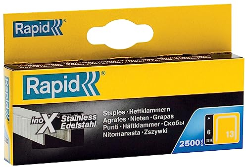 Rapid Tackerklammern Edelstahl Typ 13, 6mm Klammern V2A, 2.500 Stk., Feindrahtklammern für Holz und Leinwand