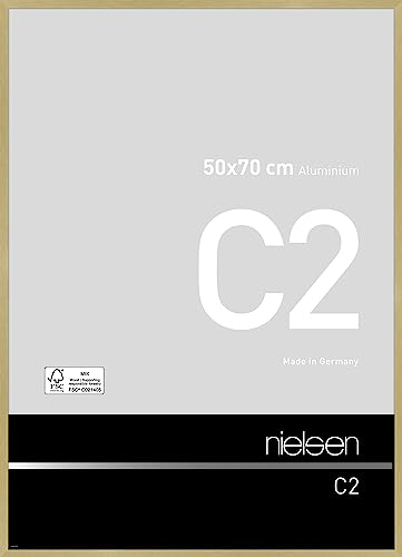 nielsen Bilderrahmen, 50 x 70 cm, Aluminium, Gold matt, Posterrahmen zum Aufhängen im Hoch- & Querformat, Echtglas, C2
