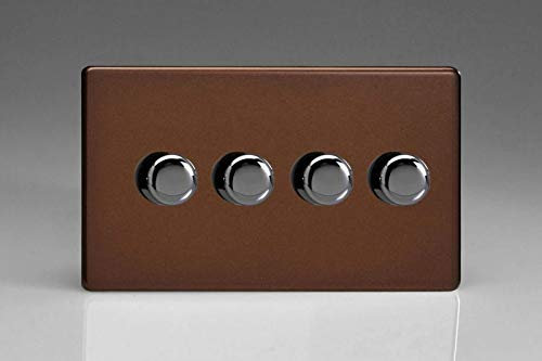 Varilight V-Com 4-Gang 2-Way Push-On/Off Rotary LED Dimmer 4 x 15-180W (max 24 LEDs) (Twin Plate) Mocha KDMDP184S