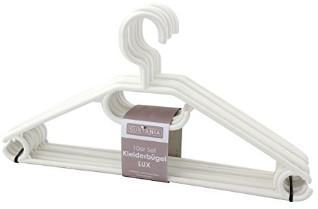 Sustania KleBü - Kleiderbügel 100 Stück in weiß | Wäschebügel aus Kunststoff - Made in Germany