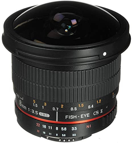 Rokinon HD8M-N 8mm f/3.5 HD Fisheye obiettivo con apertura automatica chip e cappuccio rimovibile per Nikon DSLR 8-8mm, obiettivo fisso senza zoom