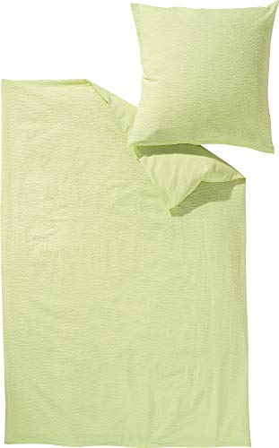 Erwin Müller Bettwäsche Edel-Seersucker Uni Serie Wertingen - für die warme Jahreszeit, temperaturausgleichend, pflegeleicht, mit Reißverschluss - apfelgrün Größe 80x80 cm / 135x200 cm