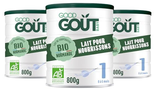 GOOD GOÛT - Lot de 3 - Lait Infantile 1er Âge - Lait pour Nourrissons Format Poudre - de 0 à 6 Mois - sans Huile de Palme - sans Maltodextrine - Crème de Lait Bio - Fabriqué en Normandie - 800 g