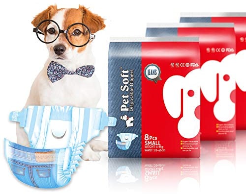 Pet Soft Hundewindeln für Hündinnen, 24 Stück, Katzenwindeln, Welpenwindeln, super saugfähig, Denim-Jeans-Stil