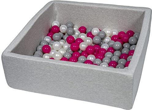 Velinda Piscine à balles pour Enfant, Dimensions: 90x90 cm, Aire de Jeu + 150 balles (Perle, Rose, Gris)