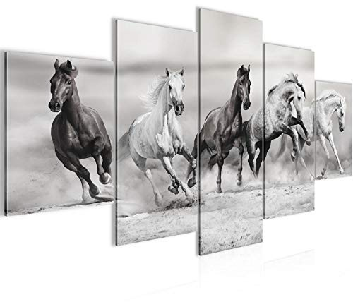 Runa Art - Bilder Pferde 200 x 100 cm 5 Teilig XXL Wanddekoration Design Schwarz Weiss 014151c