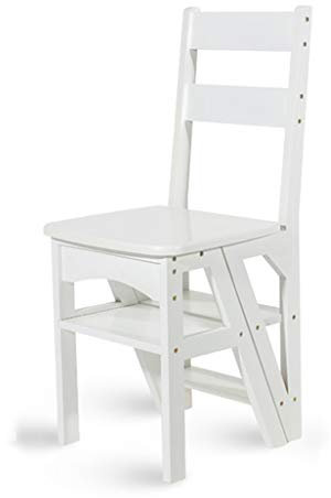 Marchepied en bois à 4 marches transformant le dossier de l'escabeau rabattable en hauteur pour escabeau pour enfants et adultes, tabouret haut Outil de jardinage pour maison Max. 150kg en blanc