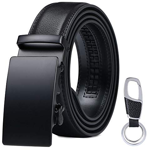 flintronic ® Cintura da Uomo in Pelle con Fibbia Automatica, Moda Cintura a Cricchetto 3.5cm * 130cm, con Portachiavi e Confezione Regalo