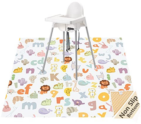 WOMUMON Hochstuhl-Bodenmatte, Baby-Spritzmatte für unter den Hochstuhl, für Kunst/Handwerk, wasserdicht, rutschfest, waschbar, Schmutzmatte und Tischdecke (Alphabet)