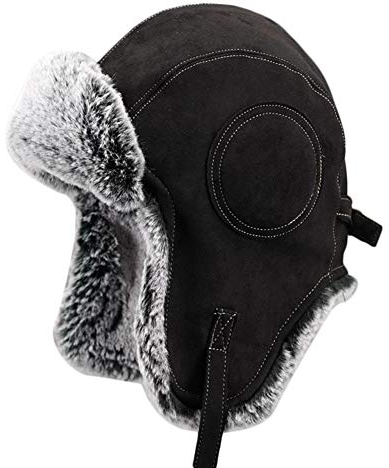 Insun Unisex Warme Fliegermütze Winter Fellmütze Trappermütze mit Kunstfell Schwarz Wildleder M