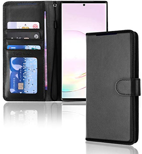 TECHGEAR Custodia in Pelle Galaxy Note 20 Ultra 5G, Cover Libro Protettiva con Slot per Schede, Supporto e Cinturino da Polso - Pelle Sintetica per Samsung Note 20 Ultra Cover Portafoglio (Nero)
