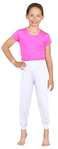 janisramone® Girls Trendy Harem Pants, Comfortable Baggy Fit Alibaba Leggings, Stylish Harems, Casual Summer Yoga Trousers, Dance Pants for Kids, Girls Active Wear White