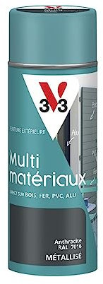 V33 Peinture extérieure aérosol multi-matériaux, Anthracite métallisé, 400 ml
