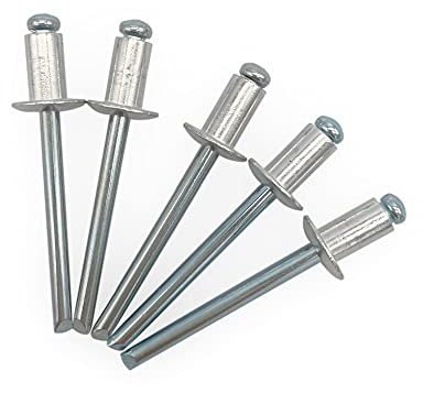Lot de 100 rivets aveugles 4,8 x 8 mm à tête bombée type ouvert DIN 7337 en aluminium et mandrin en acier rivets pop (100, 4,8 x 8 mm)