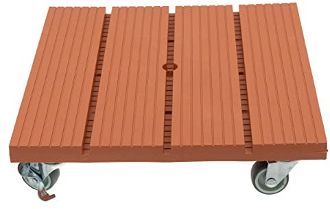 HRB WPC Pflanzenroller witterungsbestaendig 80 kg Tragkraft, Rollbrett Pflanzen, Untersetzer Blumentopf für den Innen- sowie Außenbereich (Eckig 30x30 cm, Terracotta)