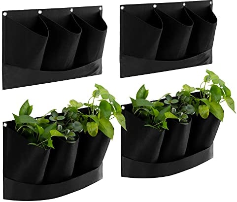 Navaris Set 4X Fioriera da Giardino da Appendere - 4X Fioriere da Parete e 4X Ganci - 12X Tasche Vasi da Muro - 12X Sacchi per Piante - Impermeabile