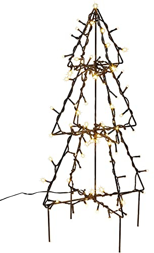 hellum LED Tannenbaum außen, Weihnachtsbaum aus Metall, Weihnachtsbaum Outdoor, schwarz, 90 LED, warm-weiß, 52x30cm, 2D/3D wählbar, Garten, Terrasse, Balkon, IP 44 Transformator, 6h Timer, 577952