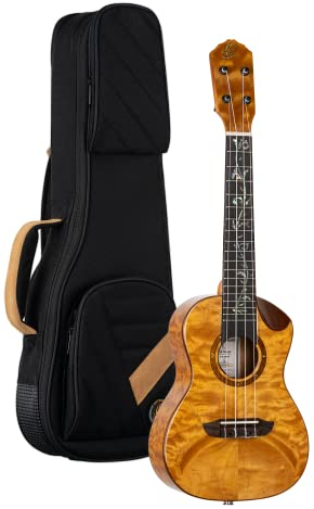 Ortega Guitars Konzert Ukulele Elektro-Akustisch – Elite Series – Inklusive Gigbag – Wölkchenahorn, Natur (RUET-QMA)