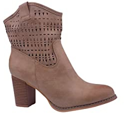 STILL Stivali Stivaletto Donna in Ecopelle Traforata Cerniera Laterale Tacco Basso Comodo Moda 36 Beige