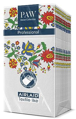 PAW - Servietten aus Airlaid - Stoffähnlich (1/8 pocket) I 25 Stück I Ideal für Hochzeit, Taufe, Kommunion, Geburtstag I Stoffservietten - Blumen, Volkstümlich I Farbe: Folk Flowers