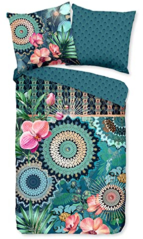Hip Mako Satin Bettwäsche 2 teilig Bettbezug 155 x 220 cm Kissenbezug 80 x 80 cm Valdez Petrol