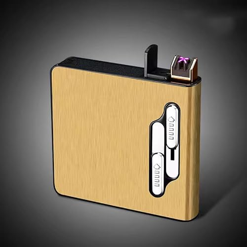 Etui mit Plasma Feuerzeug Lichtbogen Feuerzeug Box Geschenkartikel Geschenkidee (Gold)