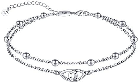 Fußkettchen Armbänder für Frauen 925 Sterling Silber Unendlichkeit Fußkettchen für Frauen keltischen Knoten geschichteten Perlen Fußkettchen verstellbare Kette mehrschichtige Fußkettchen